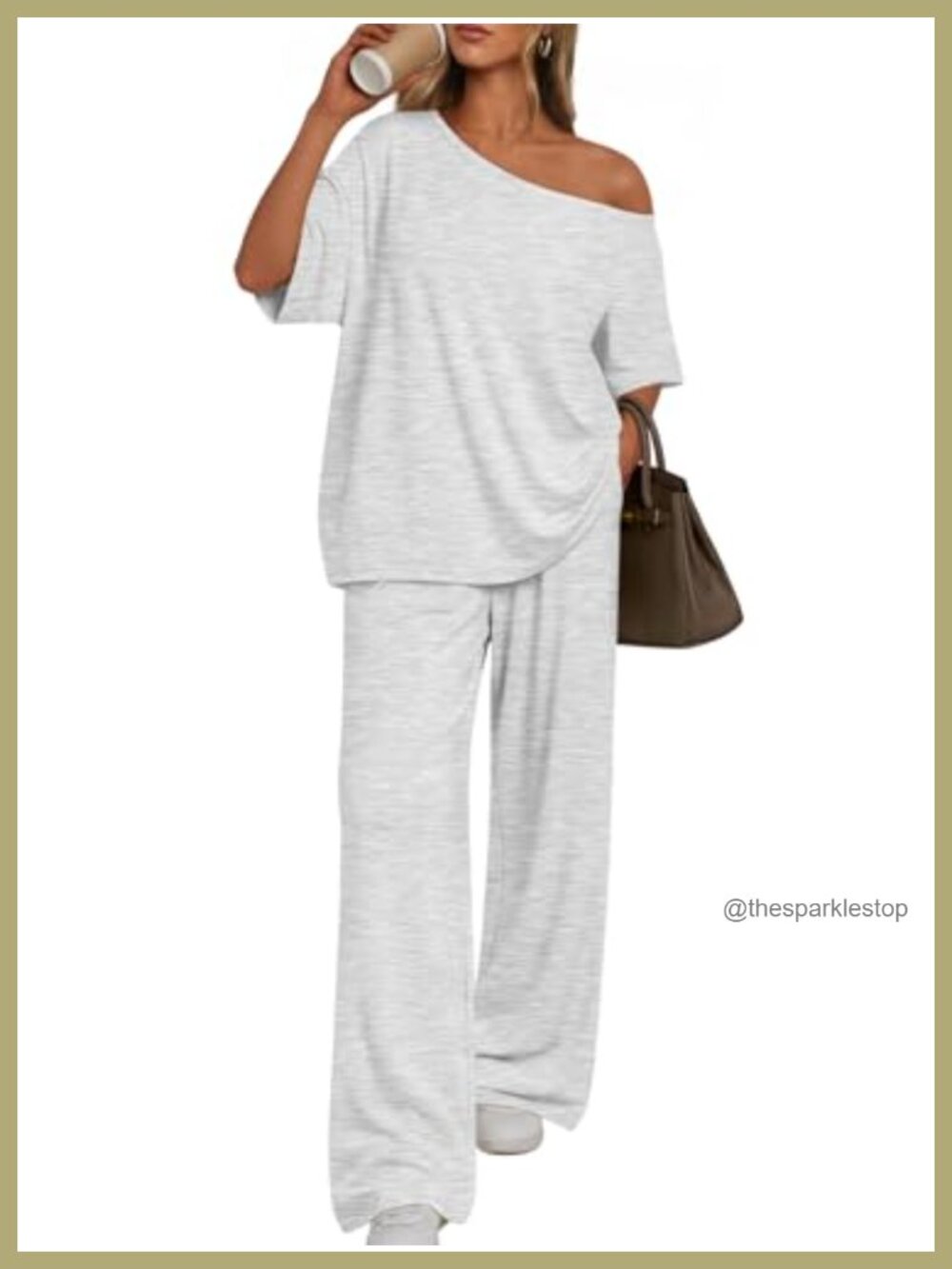 Oversized Off-Shoulder Lounge Set Wide-Leg Pants Rayon Spandex 2 Piece